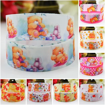 

7/8'' 22mm,1" 25mm,1-1/2" 38mm,3" 75mm Teddy Bear Cartoon Character printed Grosgrain Ribbon party decoration 10 Yards Mul044