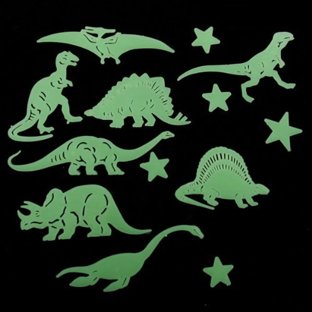 

MEOF 13 Pcs Plastic Glow In The Dark Star Dinosaur Fluorescent Stickers