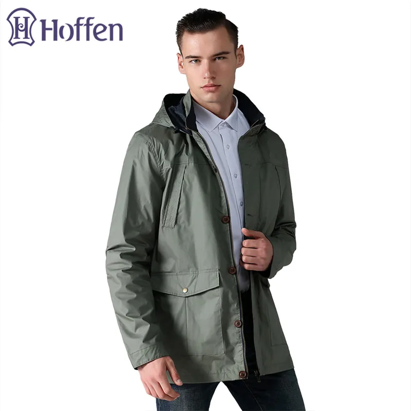 

Hoffen 2017 Fashion Design Mens Military Jacket 100% Cotton Zipper Thin Windbreaker Jacket Solid Casual Hooded Outwear Coats