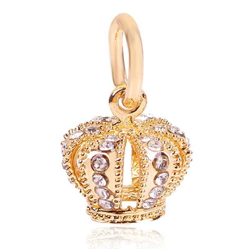 

free shipping 1pc Crystal Gold Crown Dangle bead charm Fit European Pandora Charm Bracelets Women Diy Jewelry