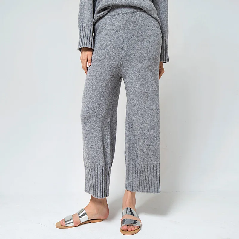 

2018 autumn and winter trousers minimalist slimming wild ladies cashmere pants pure cashmere loose wide leg pants female