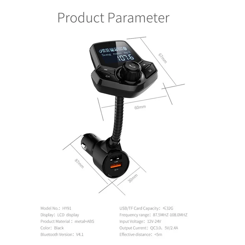 Wireless Bluetooth FM Transmitter Handsfree MP3 Player Radio Car Kit Bluetooth V4.2 Car MP3 Player Support TF Card U disk 30NT29 (6)