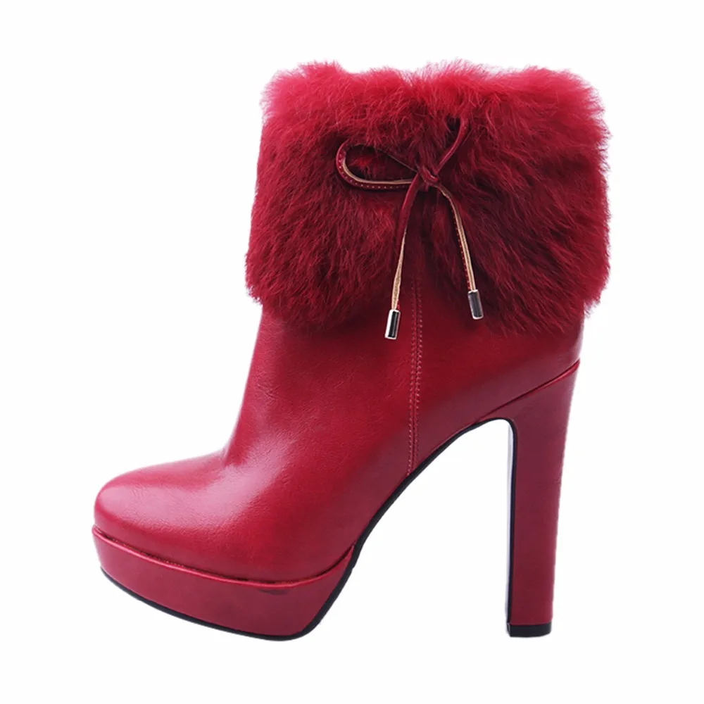 TIANMIMI High Heel Boots PU Red Fashion Winter Boot Bowknot Women Woman Botas Ankle Boots For Women Sexy Shoes J403-A1334 Women's Shoes