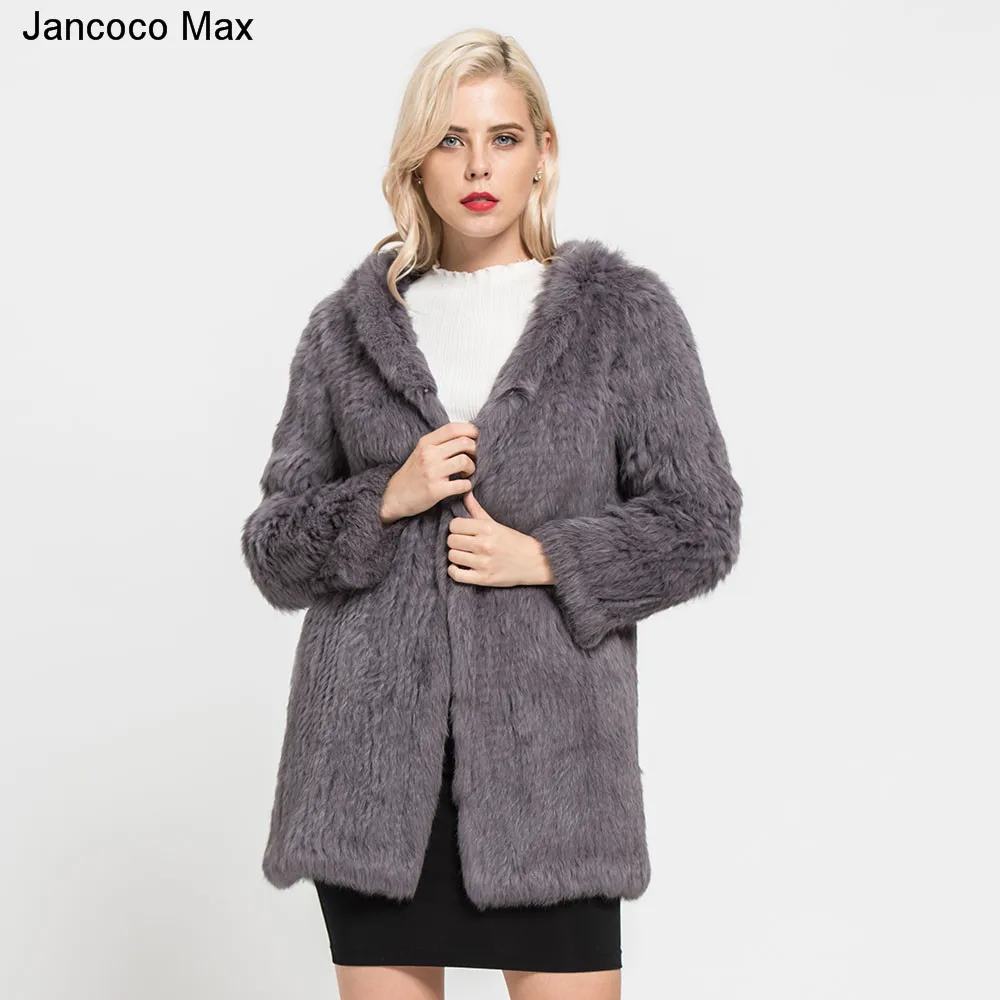 Теплое трикотажное длинное пальто Jancoco Max осенне зимние куртки с капюшоном и