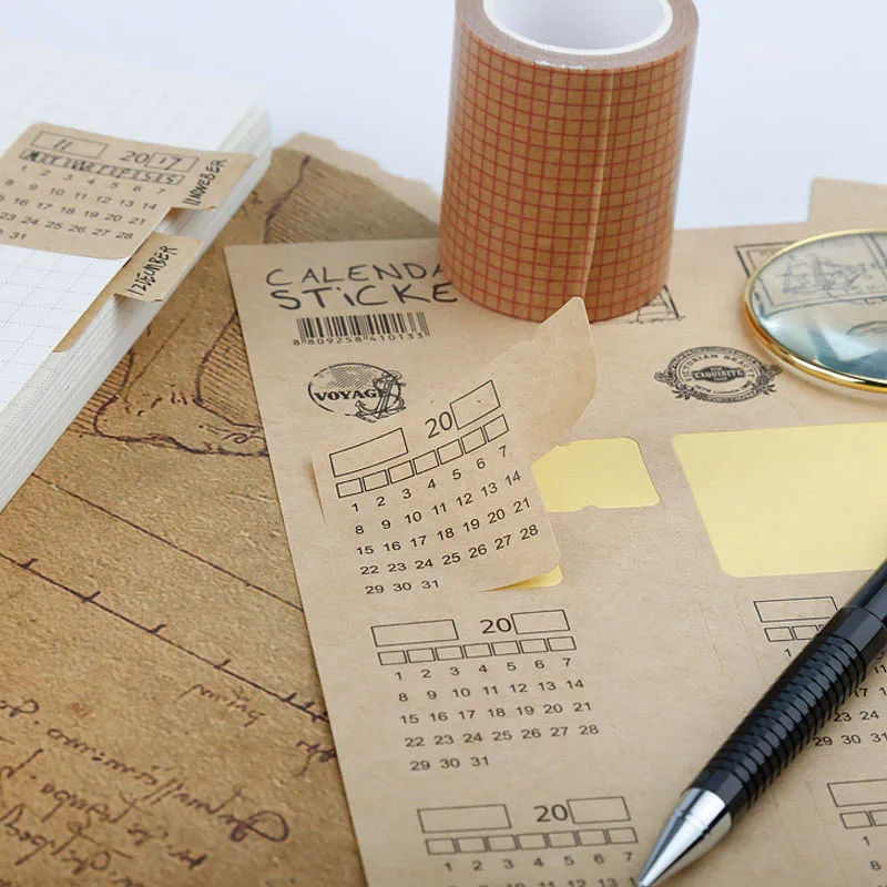 4 листа крафт-бумага рукописный календарь блокнот указательный ярлык наклейка s календарная наклейка канцелярские принадлежности