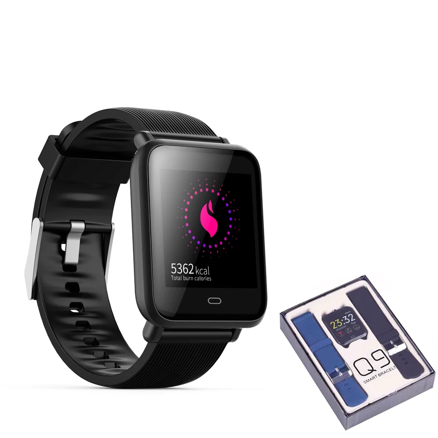 Q9 Smart Watch Blood Pressure Heart Rate Monitor IP67 Waterproof Sport Fitness Trakcer Watch Men Women Smartwatch 2 Strap