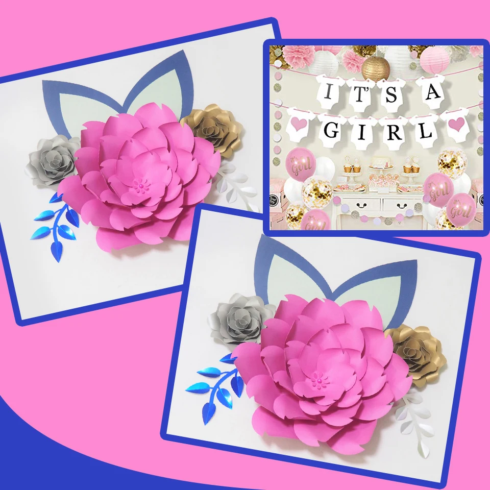 DIY Large Paper Flowers Giant Rose Fleurs Backdrops 3PCS+ 2 Leaves + Ears For Baby Shower Nursery Kids' Birthday Video | Дом и сад