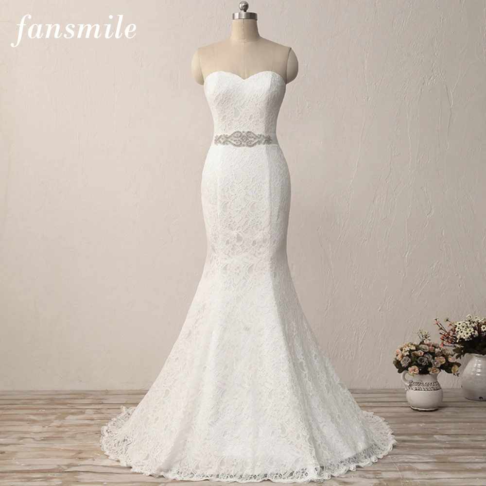 

Fansmile New Simiple Mariage Vintage Lace Gowns Mermaid Wedding Dress Plus Size 2019 Customized Bridal Wedding Dress FSM-449M