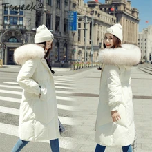 Tcyeek утиный пуховик женская зимняя одежда женский настоящий большой енот мех с капюшоном теплое пальто длинные куртки женские LWL1010