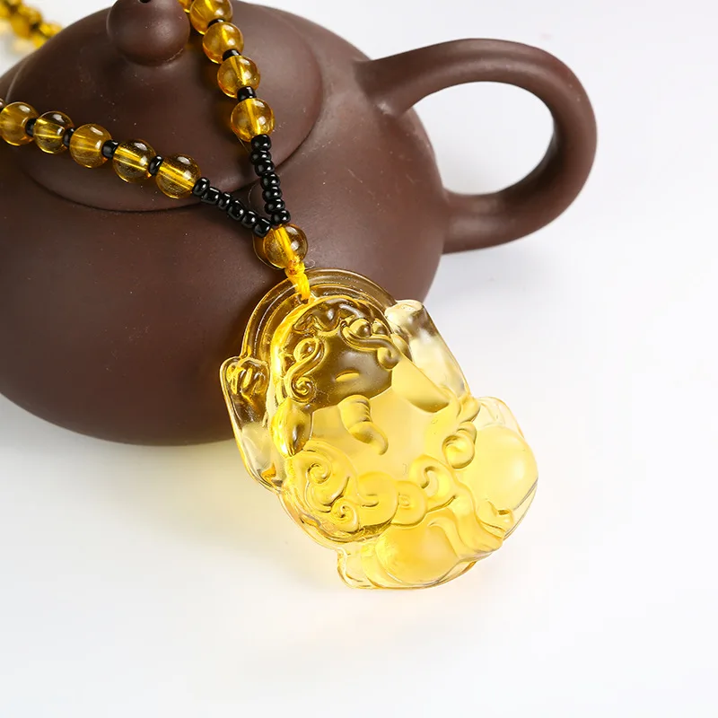 Кулон ожерелье Подвески Будды ювелирные украшения для женщин мужчин желтый кристалл высокое качество натуральный камень резные