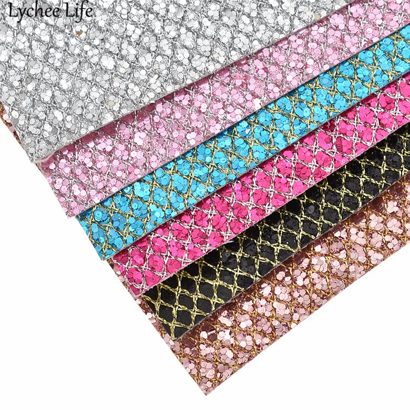 Lychee Life 29x21 см Сетка блеск синтетическая кожа ткань A4 PU ткань DIY ручной работы Швейные принадлежности для одежды украшения