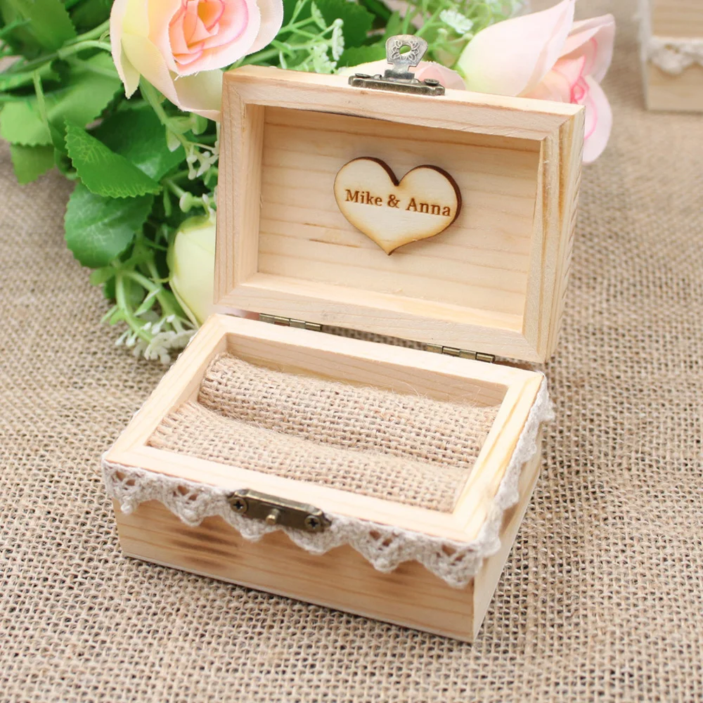 Custom Wooden initial name Rustic Wedding Ring Box,Valentines Engagement lace Wooden Ring Box,Personalized Wedding Ring box1