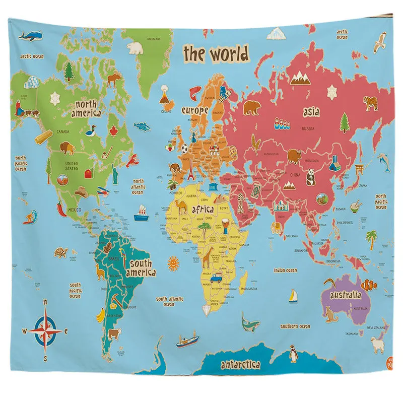 2019 Retro World Map Design Hanging Tapestry Yoga Mat Soft 4 Colors Polyester Wall Tapestry 1pcs Home Art Tapestry Bed Blanket