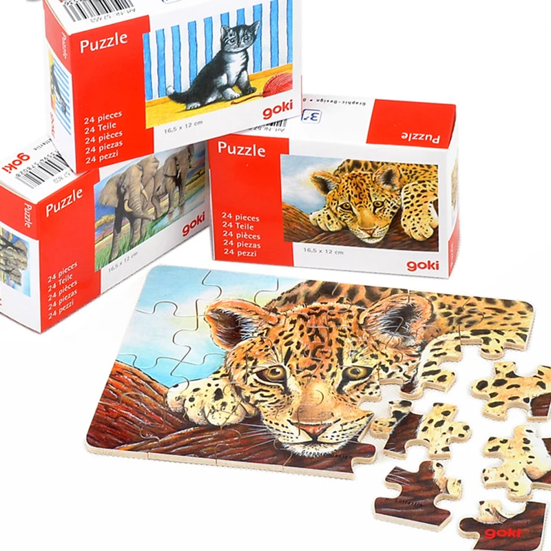 24 PC 나무 퍼즐 선물 ​​상자 / 귀여운 동물 조립 퍼즐 장난감 16.5 * Cm, 어린이 교육 장난감 학습