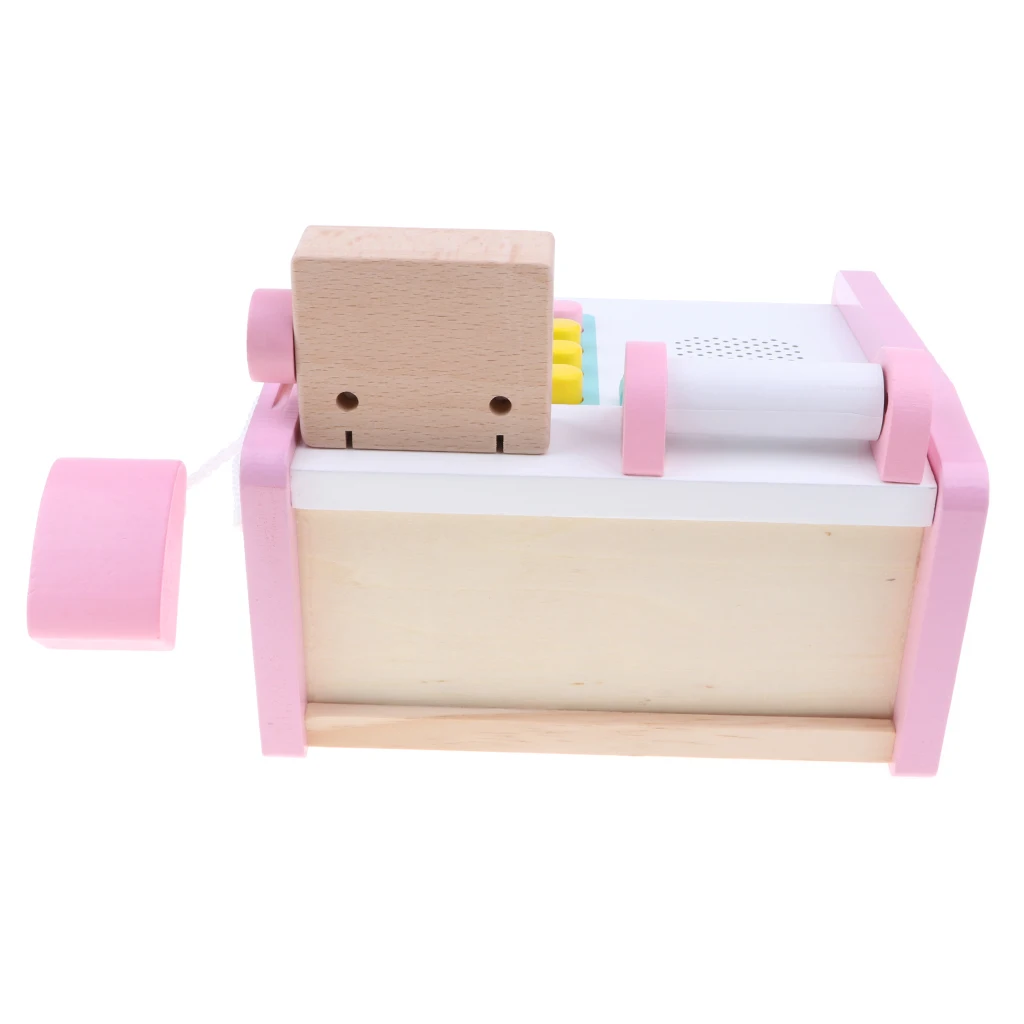 Pink Wooden Cash Register Supermarket Pretend Play Game Kids Educational Toy