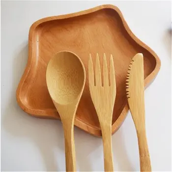 

Wooden Dinnerware Set Bamboo Fork Knife Soup Teaspoon Catering Cutlery Set With Cloth Bag Kitchen Cooking Tools