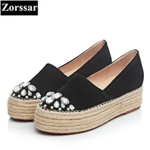 {Zorssar} Ladies flats Suede moccasins Womens Platform Shoes 2017 New Fashion rhinestone Real Leather Casual flat women loafers