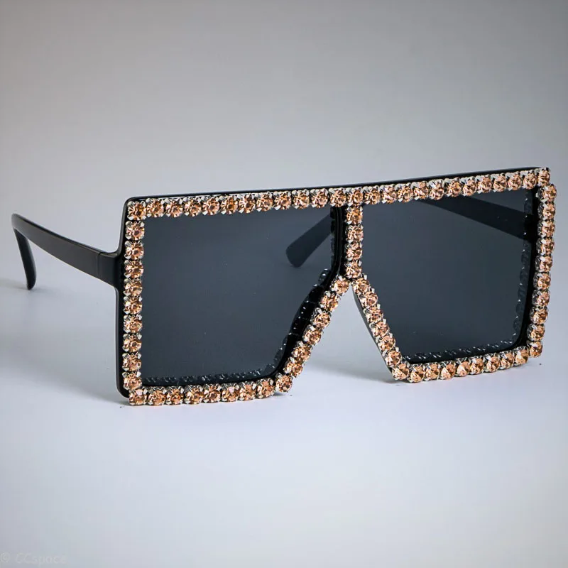 Роскошные солнцезащитные очки больших размеров с кристаллами и бриллиантами для женщин, модные очки UV400, винтажные Брендовые очки, прозрачная оправа конфет 47897 - Цвет линз: C3 tea diamond
