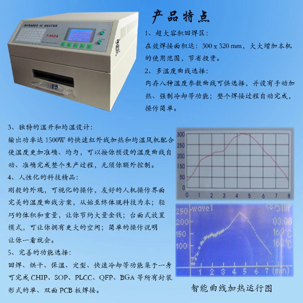 Инфракрасный IC НАГРЕВАТЕЛЬ настольная печь оплавления BGA SMD SMT паяльная Sation волновой печи PUHUI T-962A