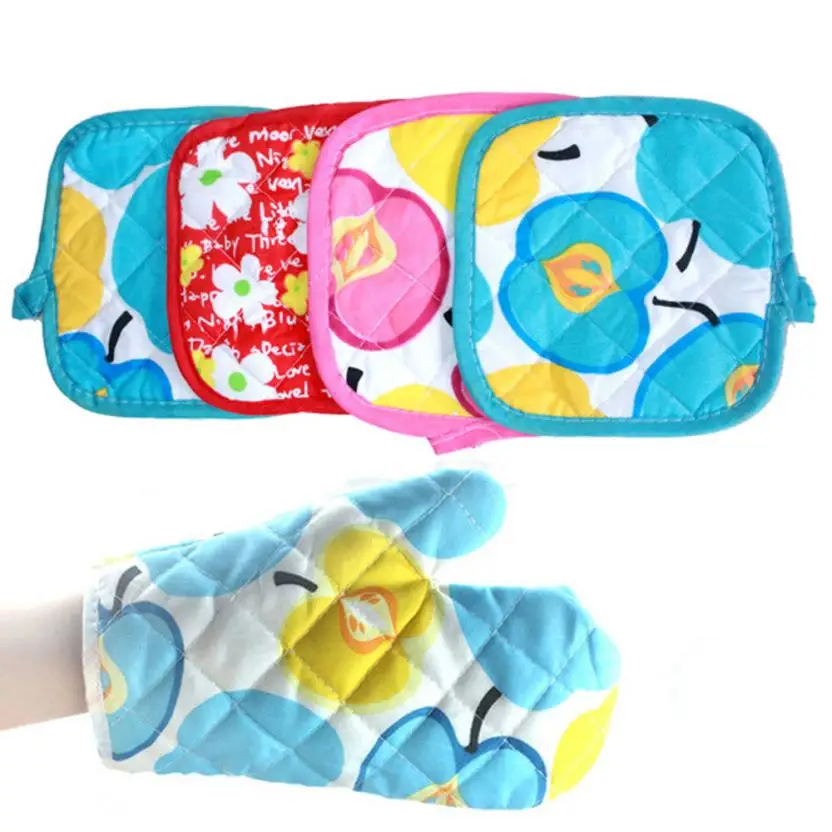 

Kitchen Cooking Cotton Microwave Oven Gloves Mitts Pot Pad Heat Proof Protected