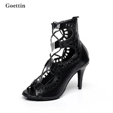 Goettin Tango Practice, Бальные, танцевальные туфли для танго, латинских танцев, женские Скидки, кожаные сандалии на высоком каблуке с вырезами