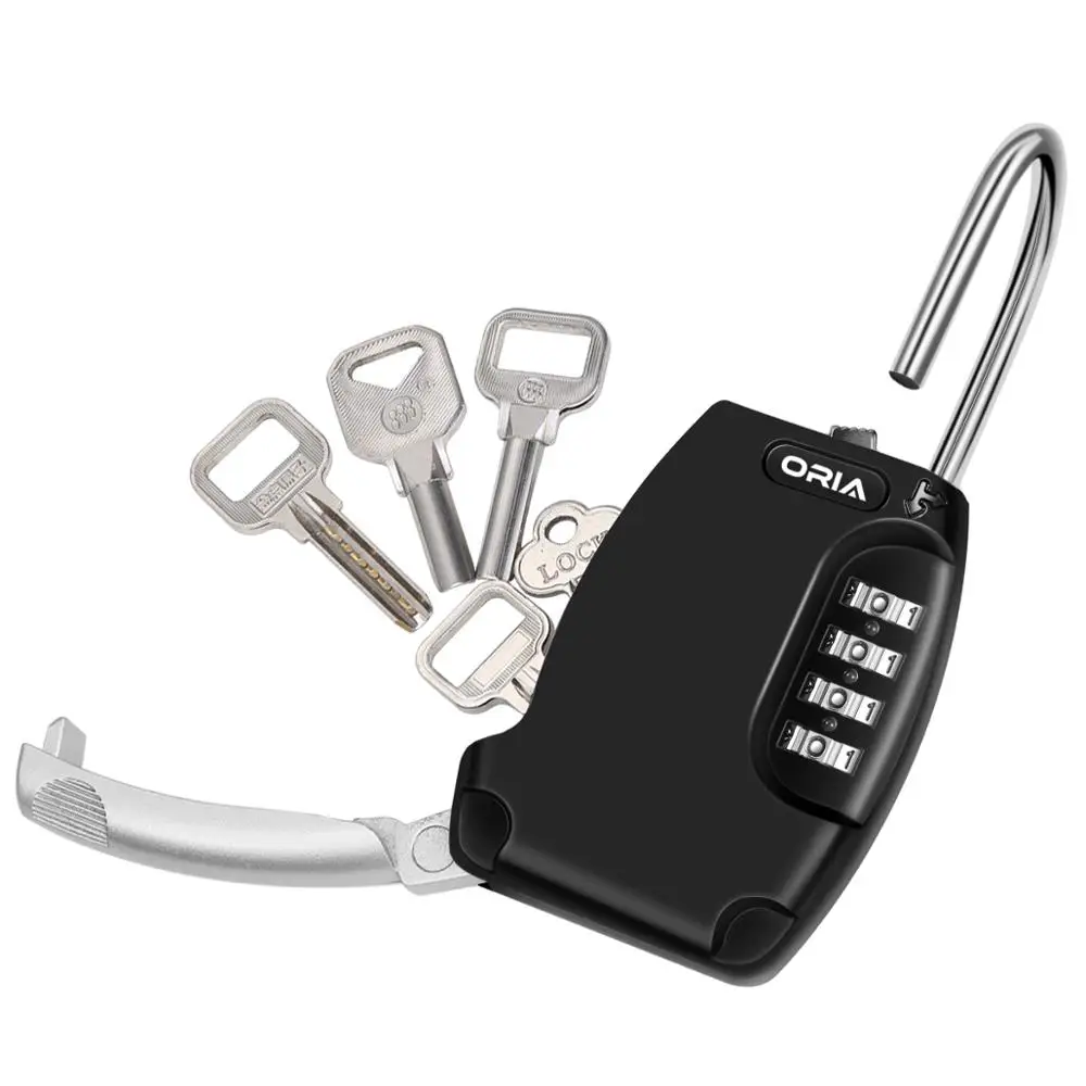 

ORIA Key Storage Lock Box Padlock Key Storage Safety Box Lock Wall Mount Indoor And Outdoor 4 Digit Waterproof Padlock