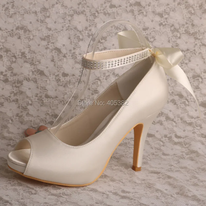 

Wedopus Women Ankle Strap Rhinestone Peep Toe High Heel Platform Wedding Shoes for Bride