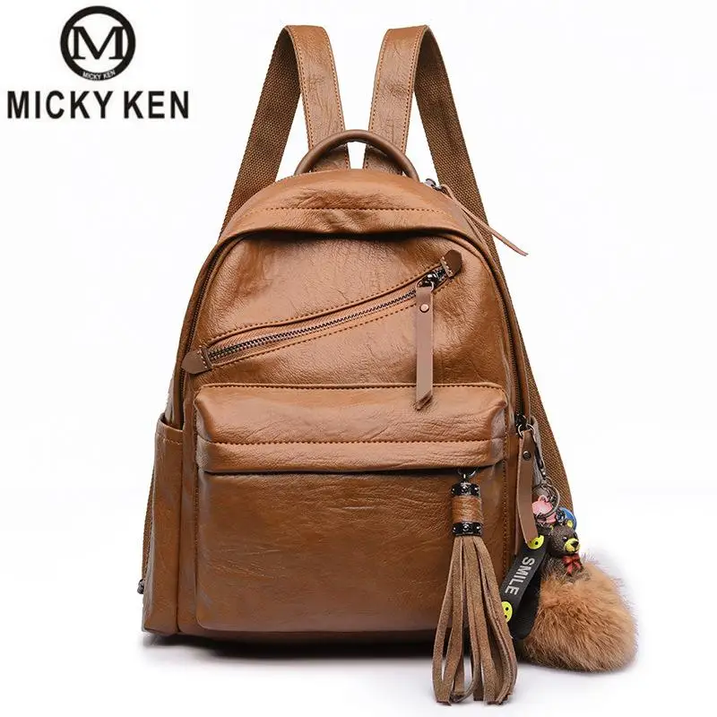 

Hot Women's New Shoulder Bag Fashion Pu Tassel Female Bag Shoulder Retro Tide High Quality Leather Backpack Student Bag