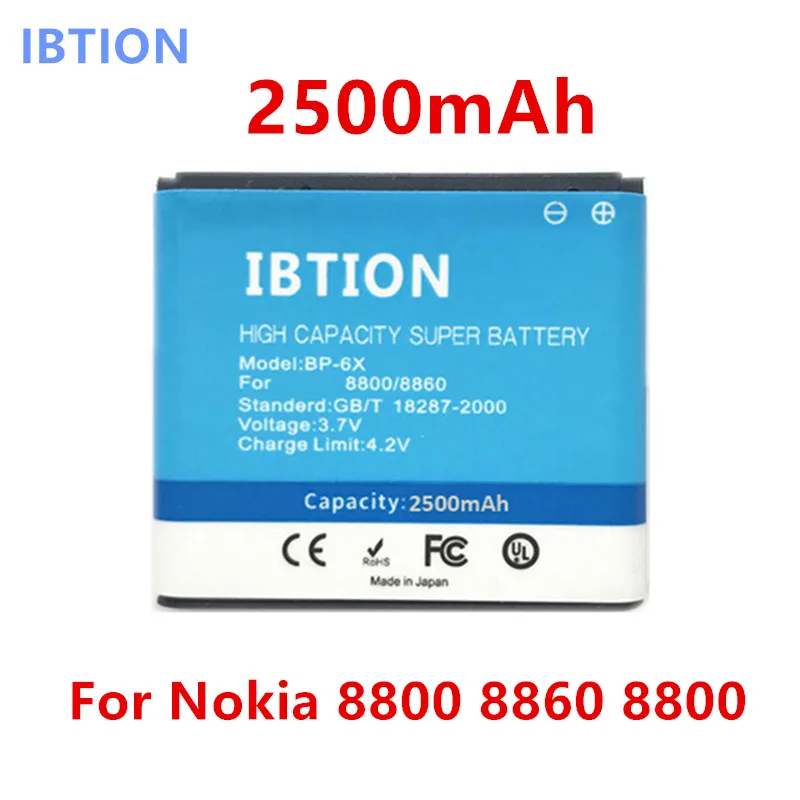 

IBTION 2500mAh BP-6X Li-ion Phone Battery for Nokia 8800 8860 8800 Sirocco N73i