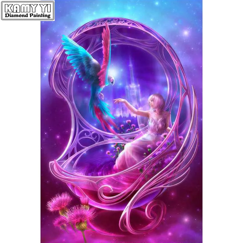 

5D DIY Full Square Diamond Painting Cross Stitch "Parrot and beauty" 3D Diamond Embroidery Rhinestone Mosaic Home Decor Gift