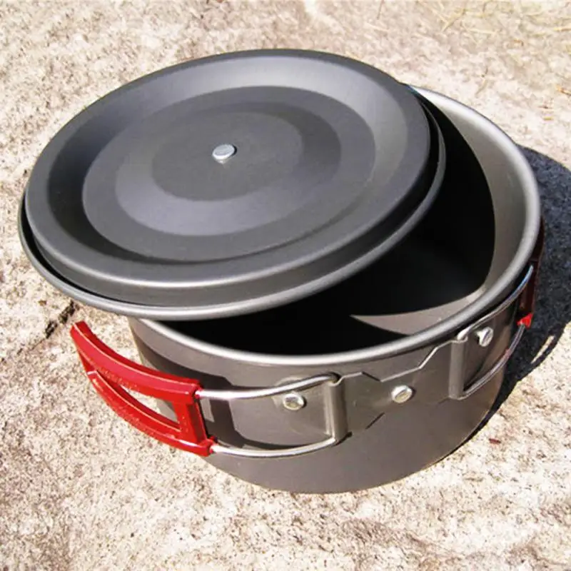 Acero inoxidable al aire libre pote utensilios de cocina 3L gran capacidad plegable mango antiadherente Pot Camping Picnic vajilla