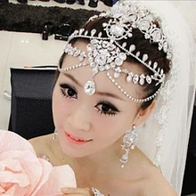 Роскошные стразы капли воды голова цепь Большая цепочка украшение на Лоб повязка невесты диадема свадебные аксессуары для волос