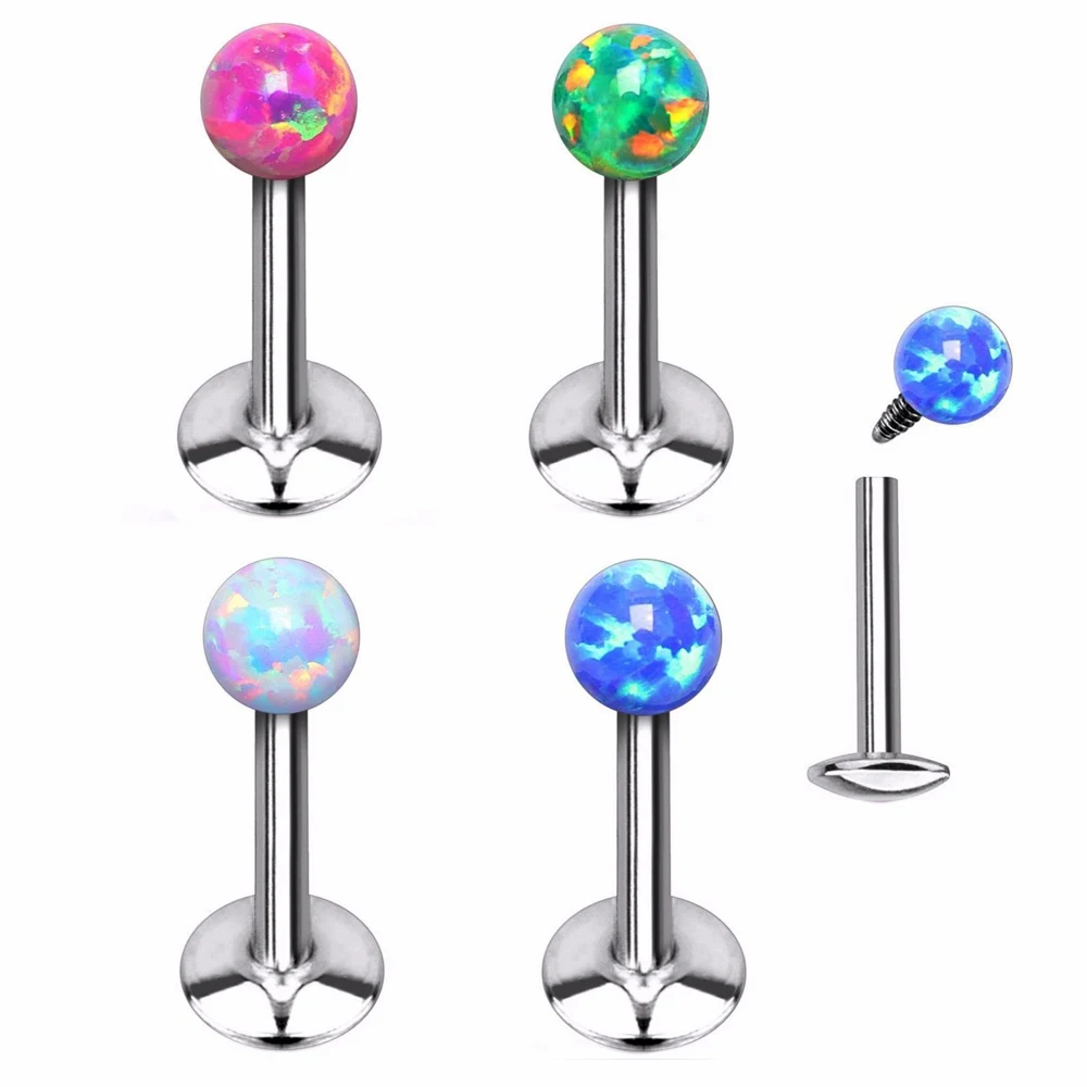 

1Pc White Fire&Sonw Opal Lip Ring Steel Internally Threaded Labret Earring Studs Tragus Cartilage Lip Piercing Jewelry 16g