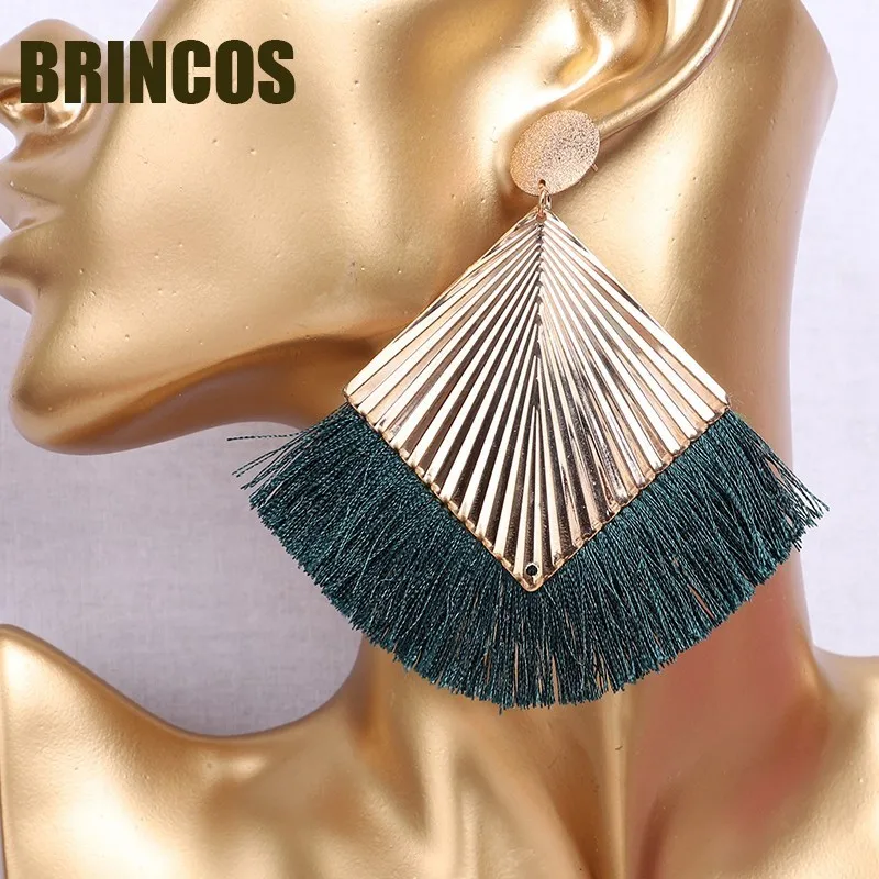 

Earrings 2019 Tassel korean big long vintage bohemian drop gold geometric ethnic fashion earrings for women rattan jewelry