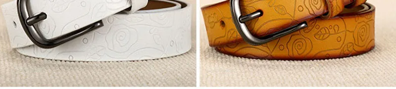 Floral Pattern Rose Red Genuine Leather Female Belt