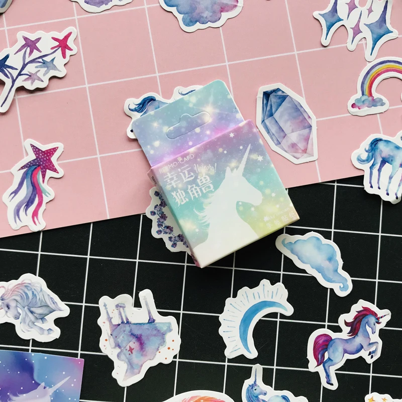 

46pcs/pack 23 Designs Cute Kawaii Lucky Unicorn Paper Stickers Notebook Bottle DIY Adhesive Decor Stick Label Student Stationery