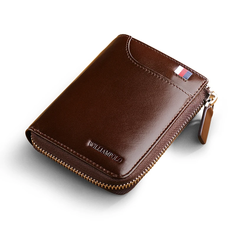 

WILLIAMPOLO 2017 Genuine Leather Wax Surface Wallet Small Standard Wallets Coin Bag Billetera Hombre PL253-Wax