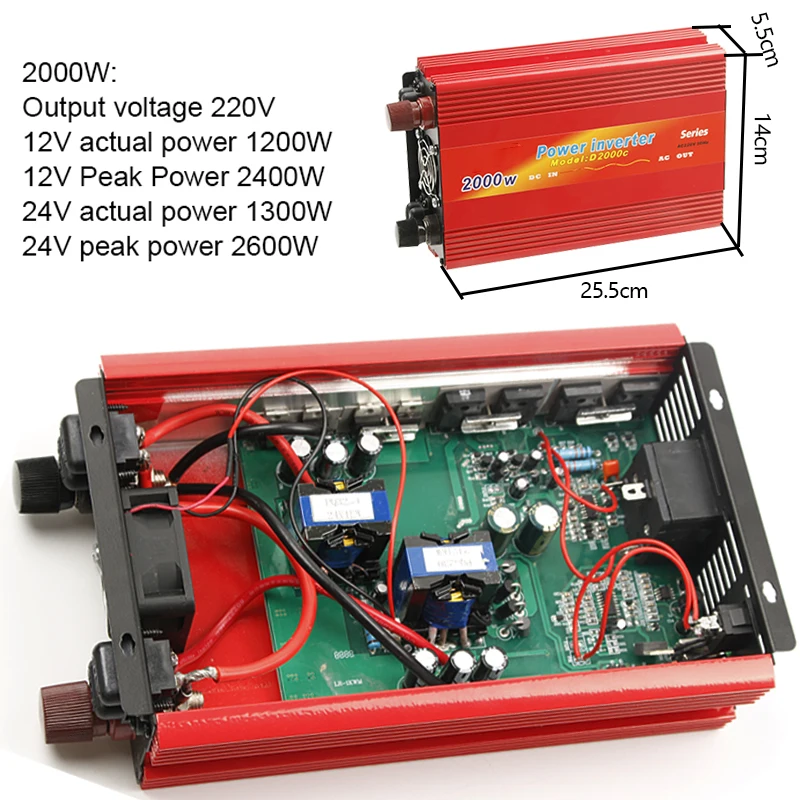 2000 Вт автомобильный инвертор 12V 24V 220V Мощность модифицированный синусоидный инвентор с USB Зарядное устройство Авто преобразователь Напряжение переключатель электроники