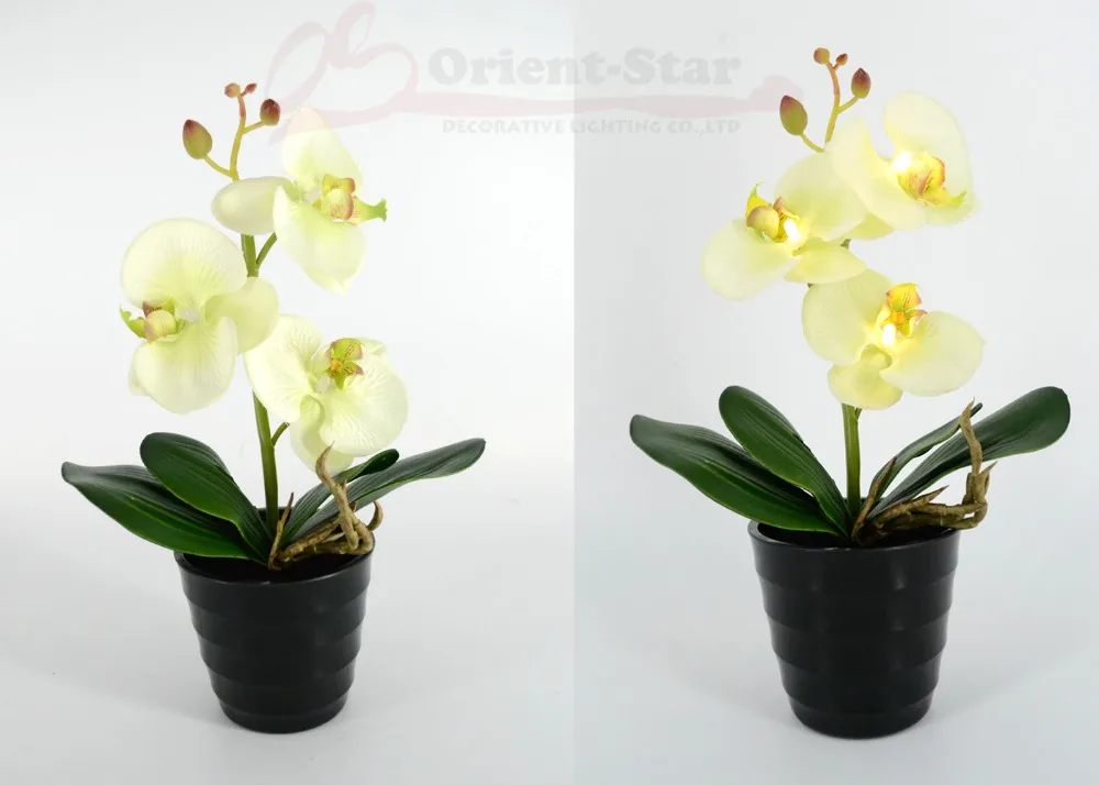 3 светодиода, цветок орхидеи, бонсай с 2* AA батарейками, высота 25 см, 3 цветка, цветы с бутонами, 9 цветов