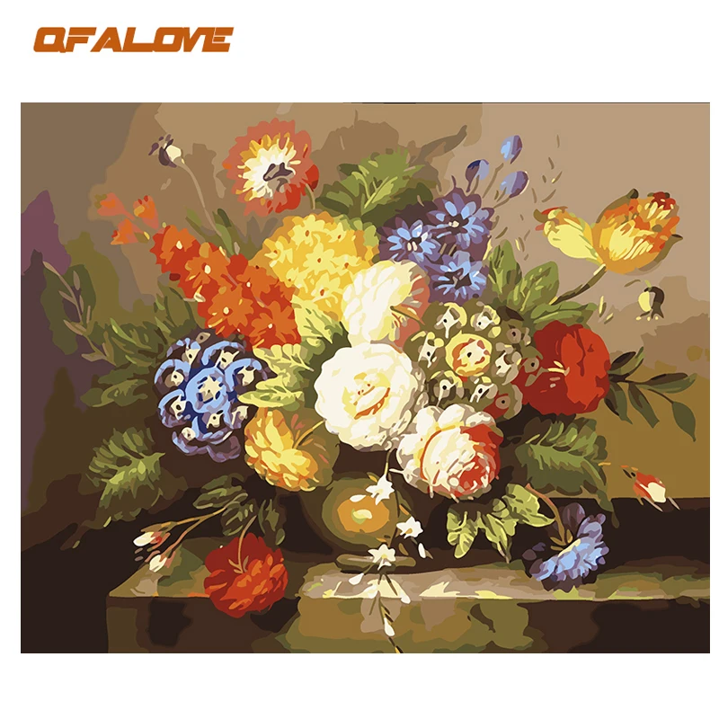 QFALOVE Europe Flowers Painting DIY Painting By Numbers Kits Paint On