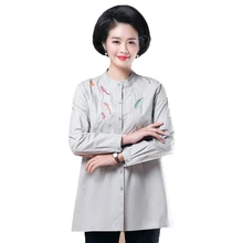 2019 Women Spring Autumn Shirt Mandarin Collar Blouses Gray Navy Blue Tops Woman Peplum Blouse Loose Shirt Casual Embroidery Top 2019 Women Spring Autumn Shirt Mandarin Collar Blouses Gray Navy Blue Tops Woman Peplum Blouse Loose Shirt Casual Embroidery Top
