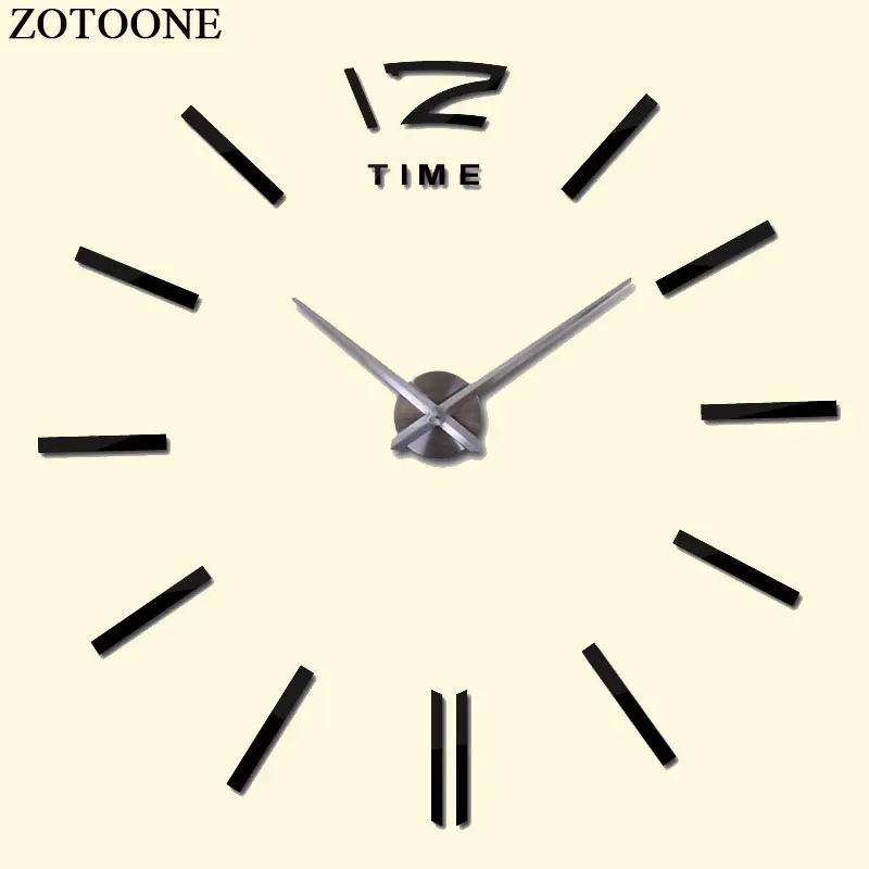ZOTOONE DIY Mirror Large Metal Wall Clock Modern Design Fashion Vintage Big Decorative Self Adhesive Wall Clocks Home Decor D