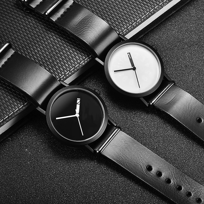 

Black creative quartz watch waterproof 2018 minimalist hot fashion brand women and men pu leather strap wristwatches gifts