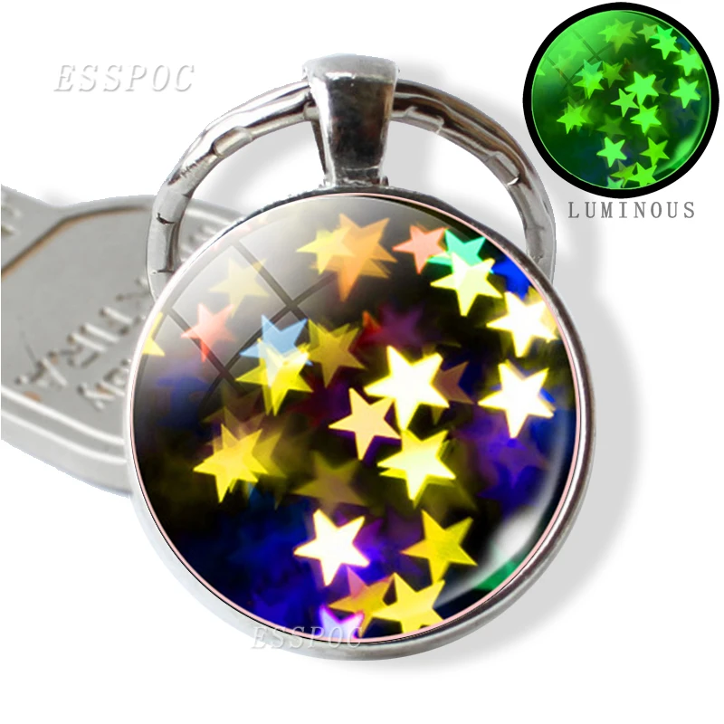 

Glow In The Dark Key Chain Luminous Glass Cabochon Pendant Glowing Stars Metal Keychain Mother's Day Handmade Warm-heart Gifts