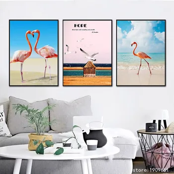 

cotton no frame cartoon animal flamingos seascape canvas printings oil painting printed on cotton wall art decoration pictures
