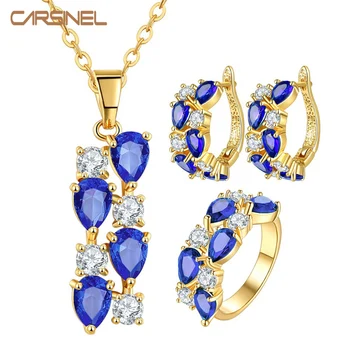 

CARSINEL Gold-color Wedding Jewelry Sets with AAA Blue Cubic Zircon Necklace/Earrings for Women High Quality Bridal Jewelry