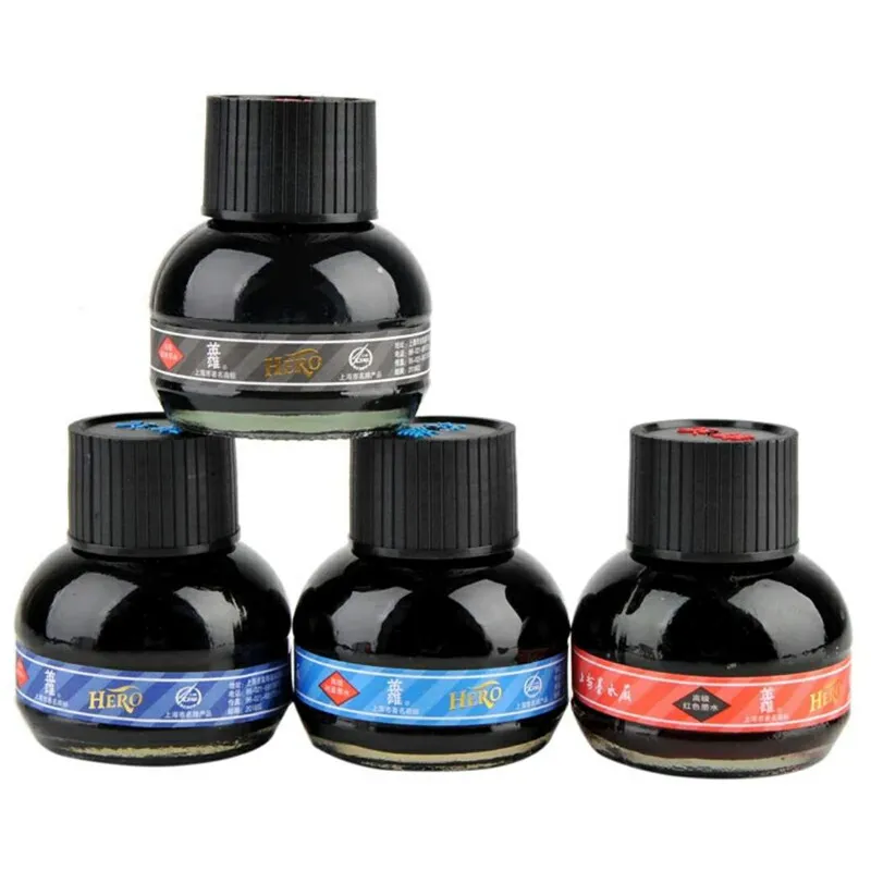 Hero Brand Fountain Pen Ink Glass Bottled Pure Blue Red Ink Refill Office Supplies For Fountain Pen Stationery School Chancery