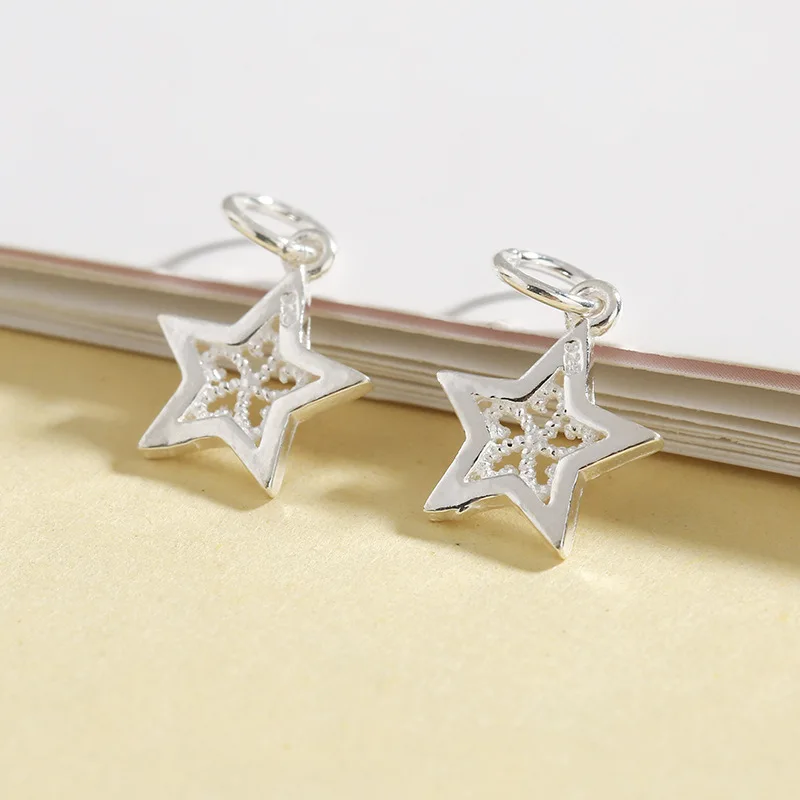 

2pcs/lot 925 Sterling Silver Dangle Women Earring Charms 10x16mm Silver Star Pendants For DIY Jewelry Make Garment Accessories