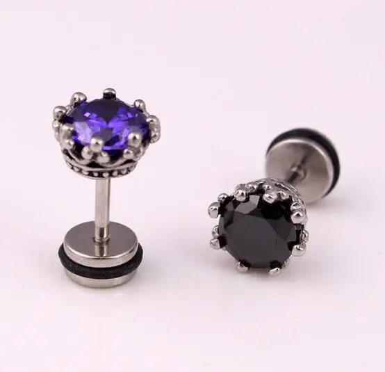 2pcs Stainless Steel Earring Studs Mens Earrings Round Zirconia 2pcs Stainless Steel Earring Studs Mens Earrings Round Zirconia Royal Crown Stud Black White Purple Zircon Ear In From Jewelry