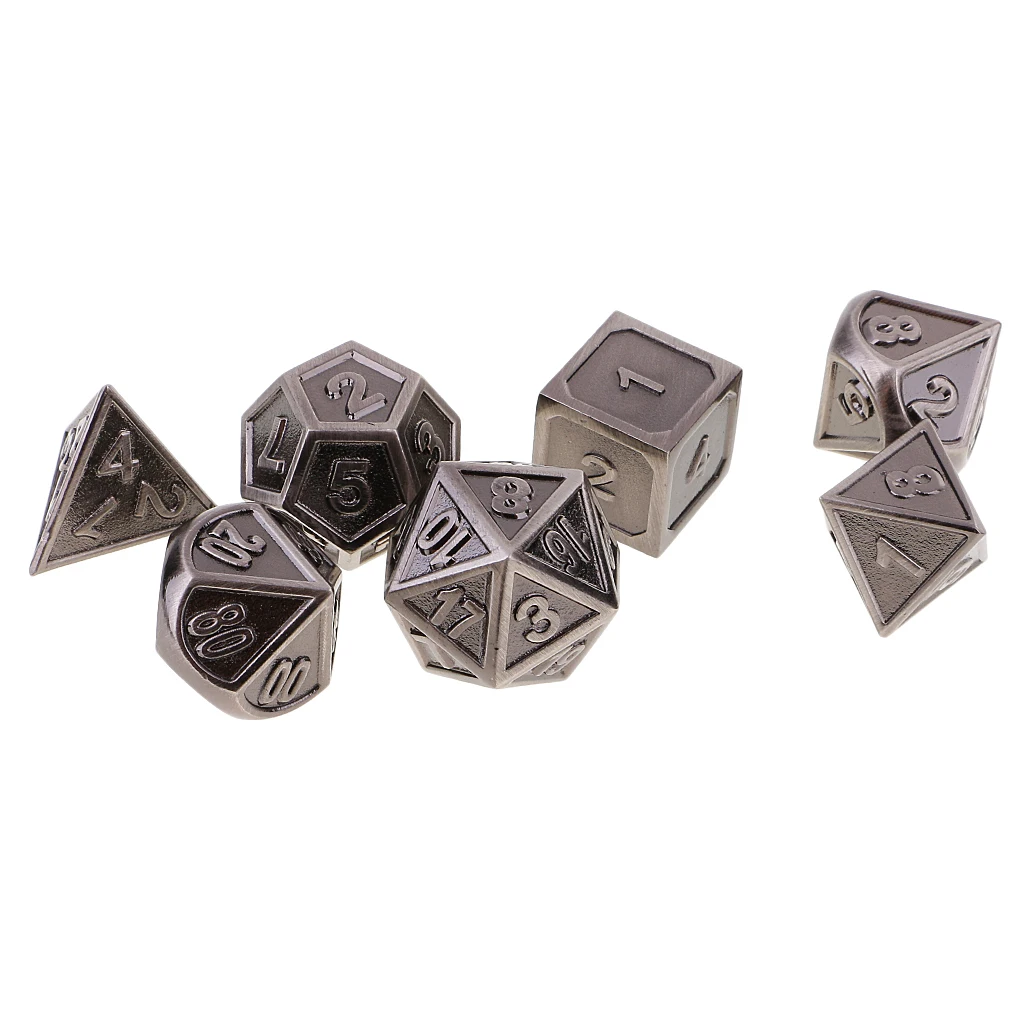 Funny Zinc Alloy Multi Sided Dices 7 Dice Set For D&D RPG Games Antique Nickel/Copper Picnic Camping Travelling Kids Adults Game